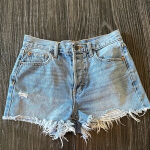 Cello 100% Cotton Midrise Blue Denim Cutoff Distressed Shorts, Size Small